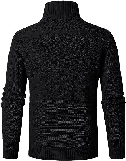 Men's Cable Knitted Oplique Zip Button Front Long Sleeve Cardigan Sweater