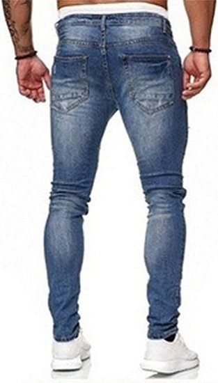Men's Blue Slim Fit Jeans Stretch Destroyed Ripped Skinny