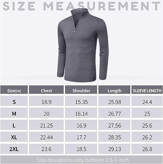 Men's Quarter Zip Up Long Sleeve Sweaters Slim Fit Neck Pullover Casual Polo Sweater