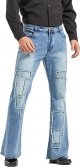 Men's Vintage Flared Leg Denim Jeans Classic Patchwork Bell Bottom Denim Pants