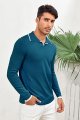 Mens Polo Sweater Long Sleeve Knitted Slim Fit Pullover V-Neck Casual Striped Knitwear Tops