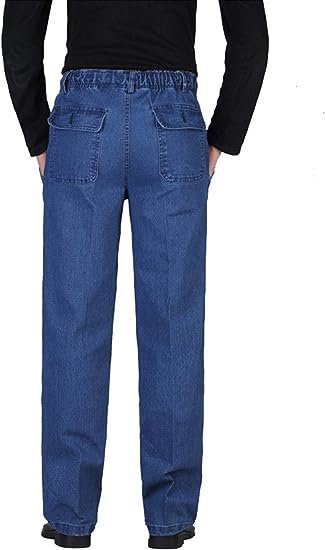 Men's Elastic Waist Denim Pants Casual Loose Straight Jeans