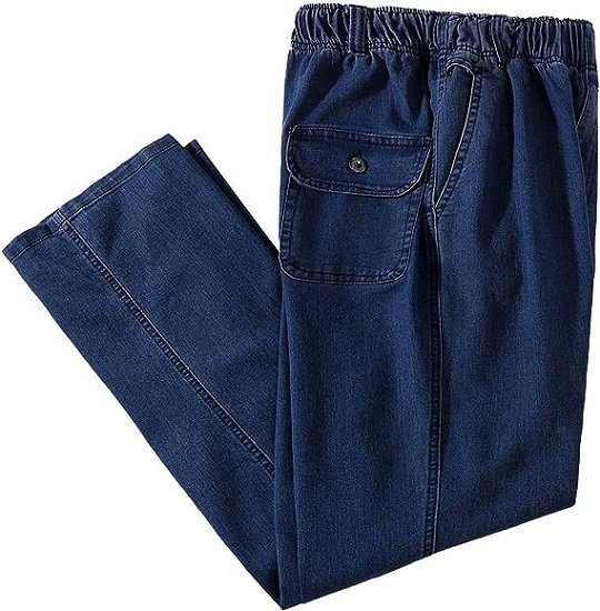 Men’s Elastic Waist Loose Fit Denim Pants Casual Solid Jeans Trouser